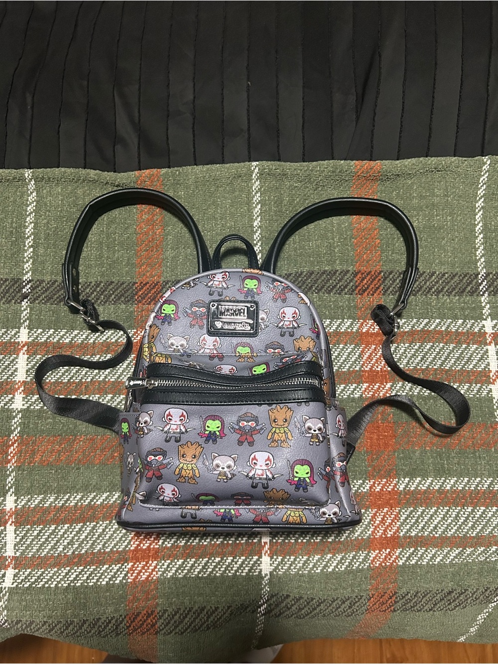 Loungefly Gray Mini Backpack with Multicolor Marvel Chibi Print